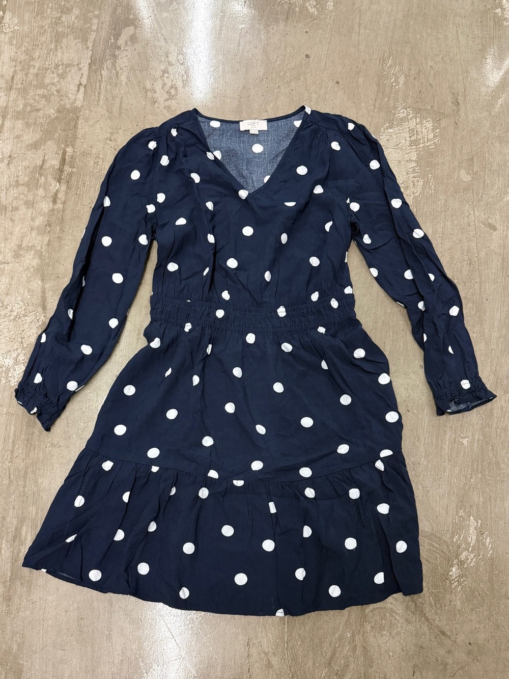 LOFT Outlet Petite Navy White Polka Dot Dress Women’s MP | SKU 0014